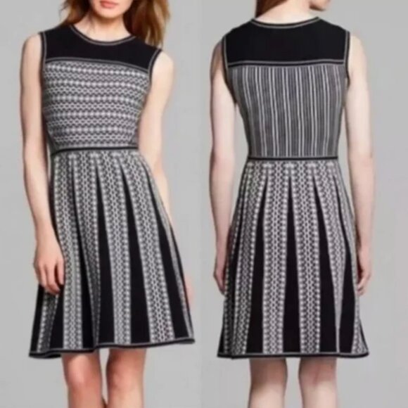 Tory Burch Monique black and cream knit pleated sleeveless fit-and-flare dress - Picture 3 of 11